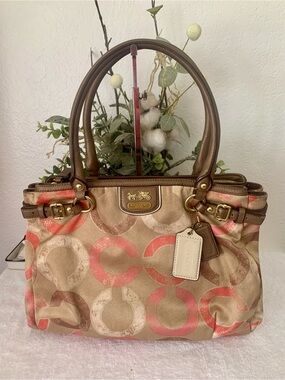 Coach Madison Signature Pink Op Art Carryall Handbag